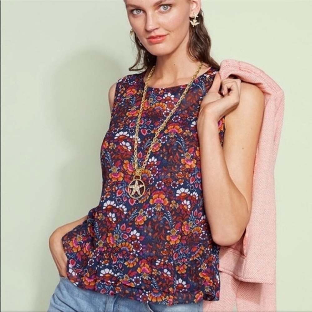 EUC- CAbi Floral Lindsey Tank Top #5391 XS Peplum Sheer Like New